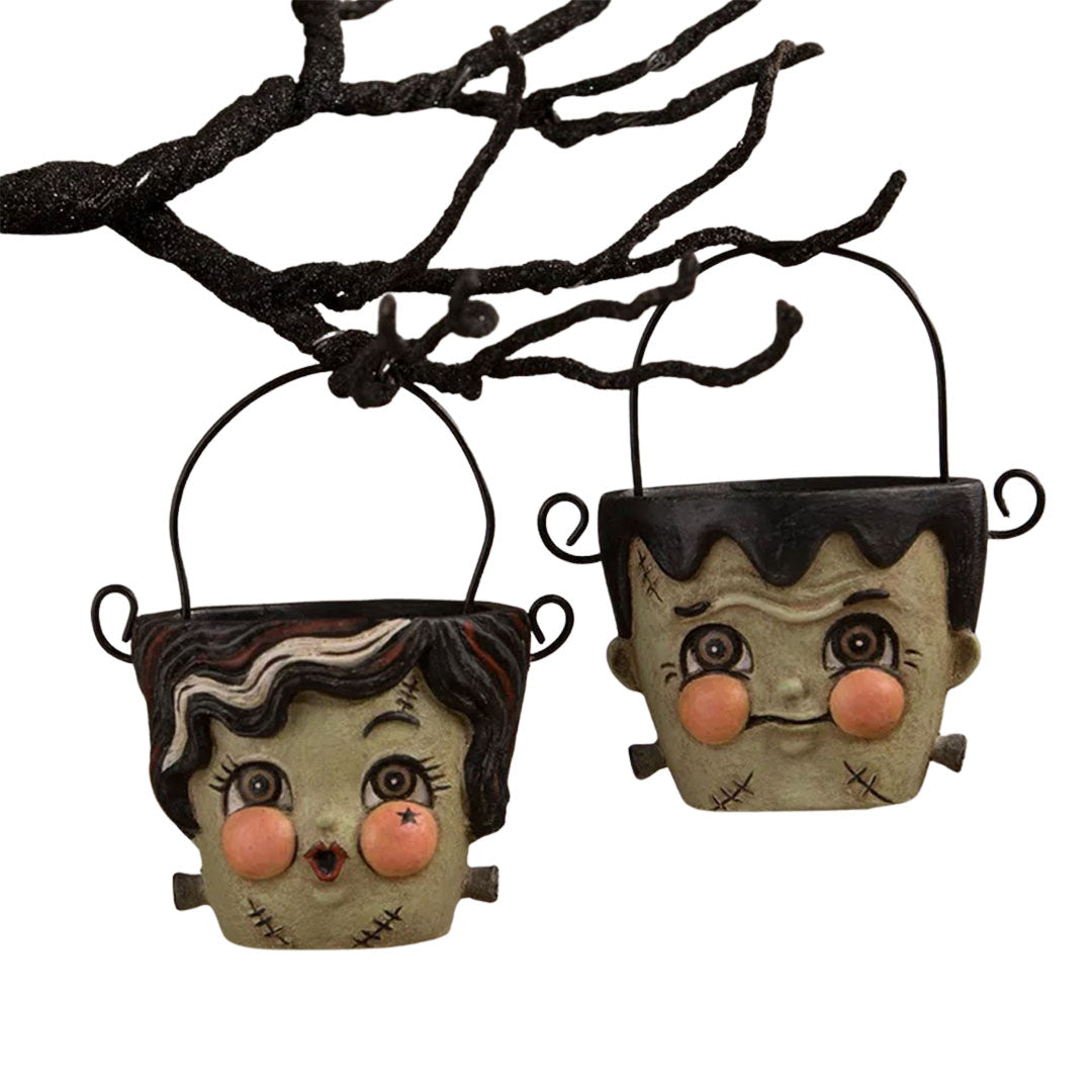 Frank & Bride Teeny Halloweenie Ornaments Folk Art by Johanna Parker front