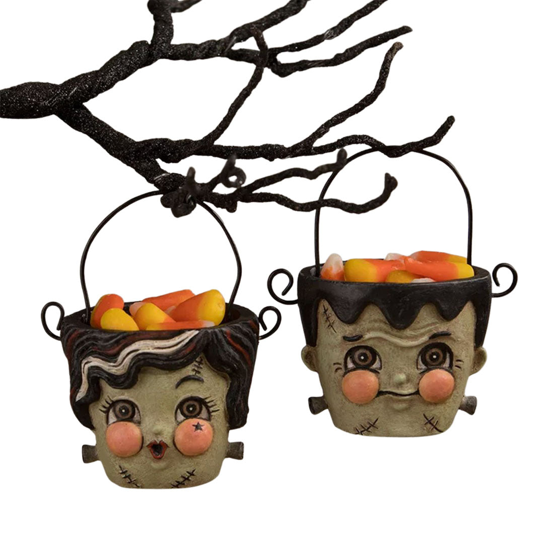 Frank & Bride Teeny Halloweenie Ornaments Folk Art by Johanna Parker front