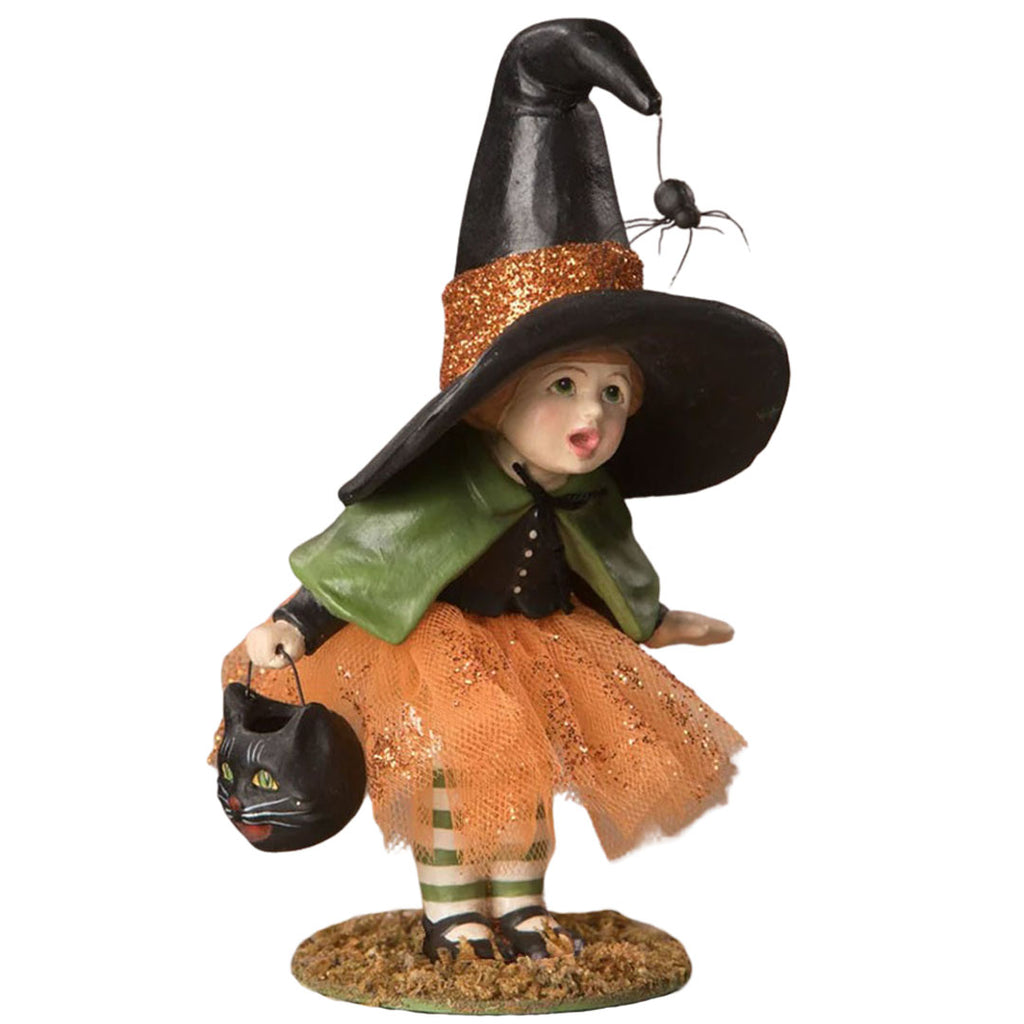 Little Lavinia Witch with Spider Halloween Figurine by Bethany Lowe front