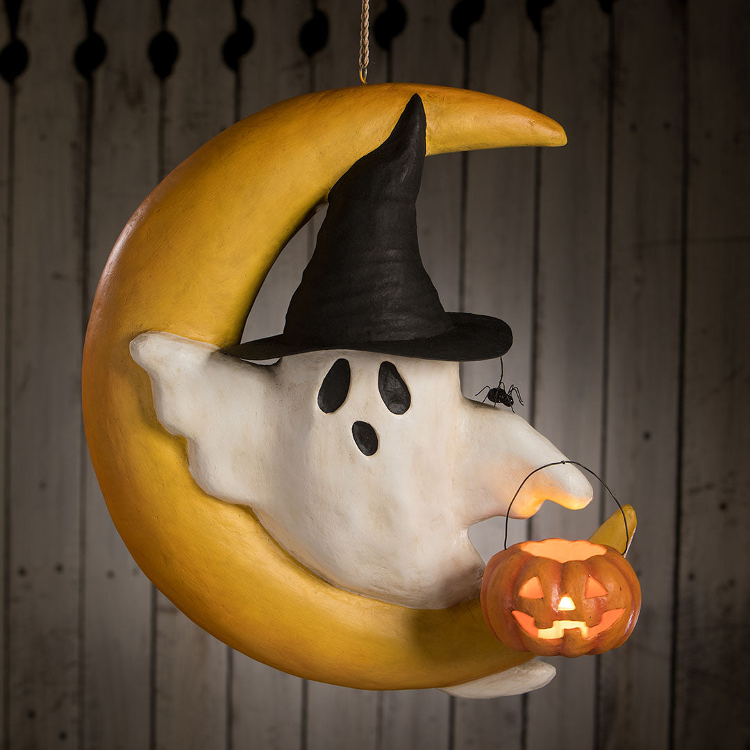 XL Ghoulish Moon Paper Mache Ornament - Thumbnail 4