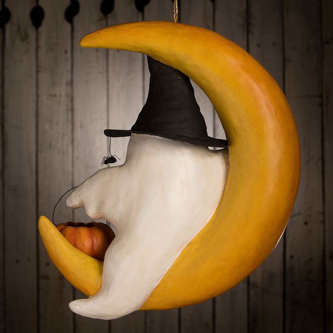 XL Ghoulish Moon Paper Mache Ornament - Thumbnail 3