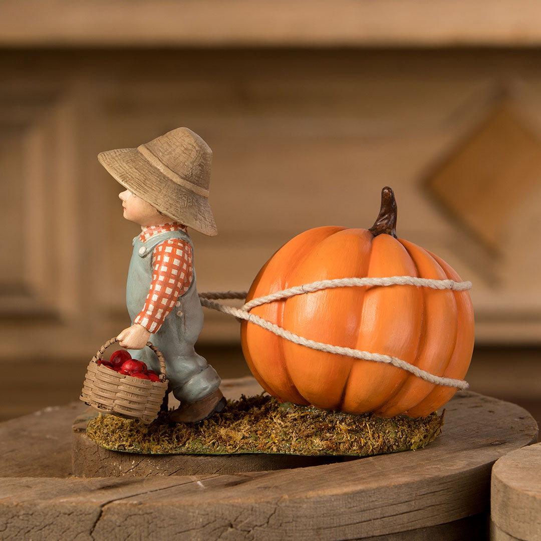 Bethany Lowe Paulie Pulling Pumpkin Figurine