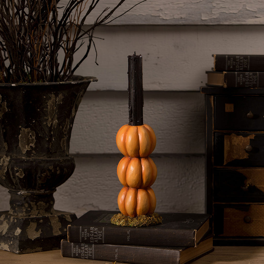 Bethany Lowe Pumpkin Stack Candlestick back life style