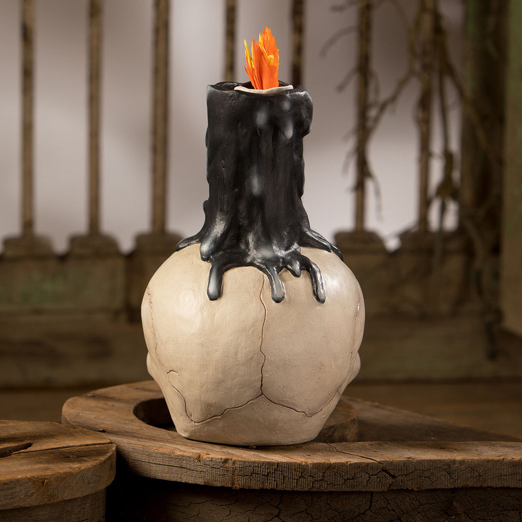 Bethany Lowe Skull Candle Holder back life style