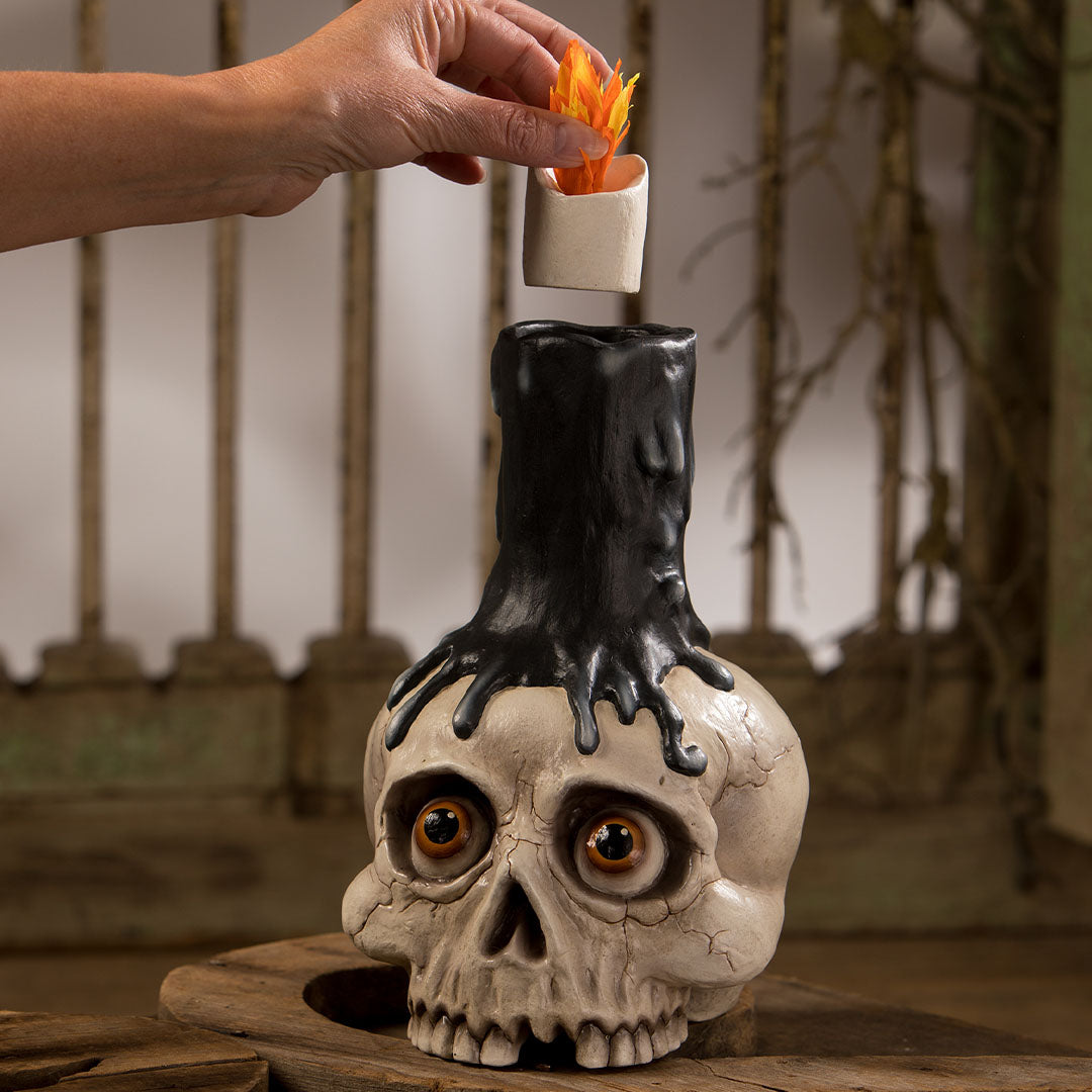 Bethany Lowe Skull Candle Holder opened life style