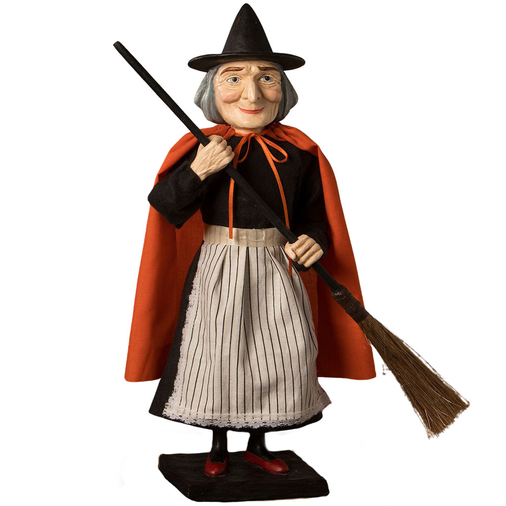 Bethany Lowe Vintage Witch with Broom Container front