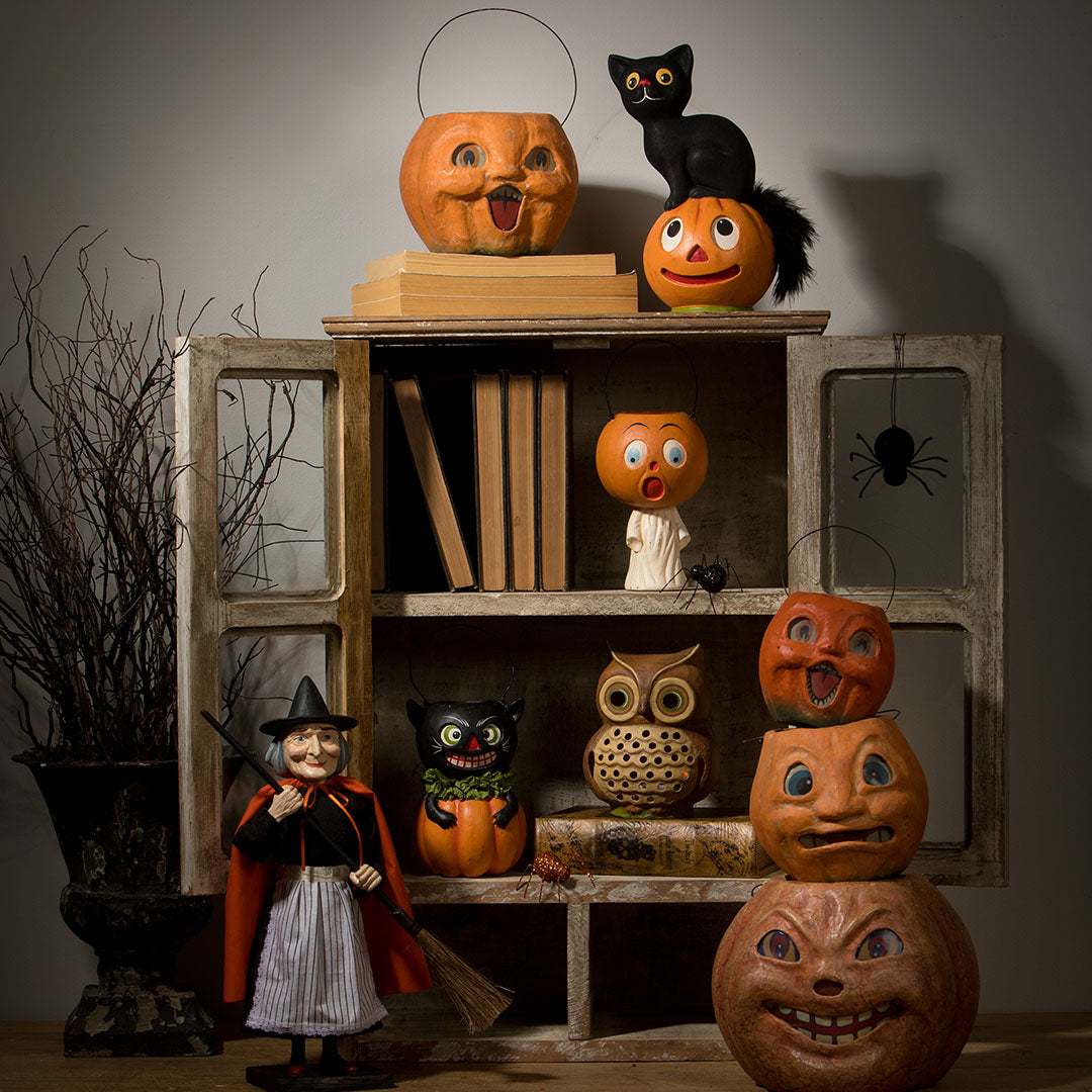 Bethany Lowe Vintage Witch with Broom Container set