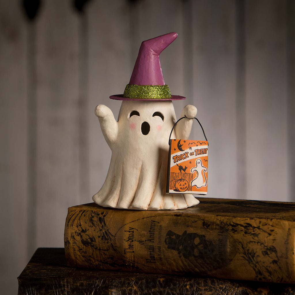 Bethany Lowe Witchy Ghost with Treat Bag front life style