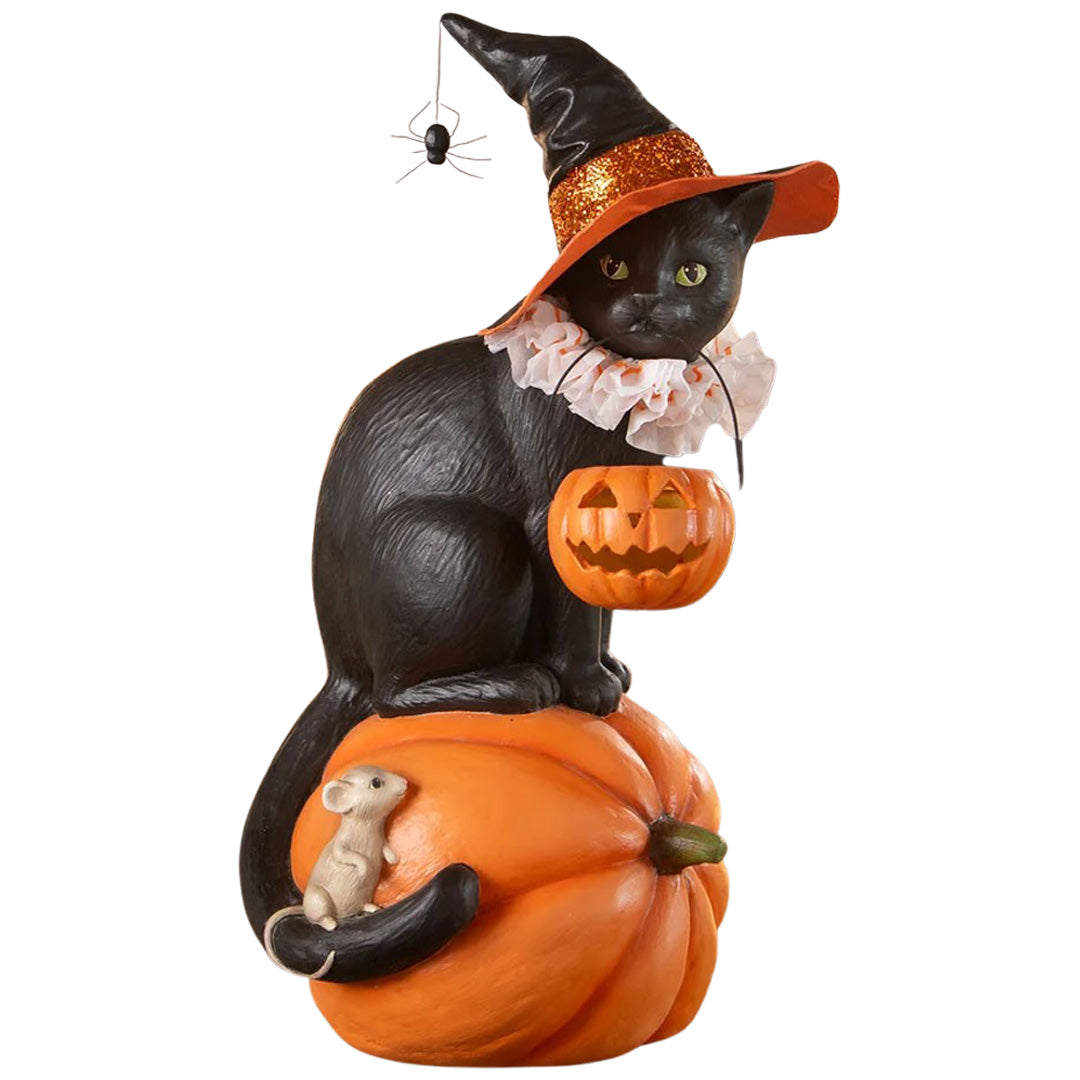 Black Cat Witch On Pumpkin