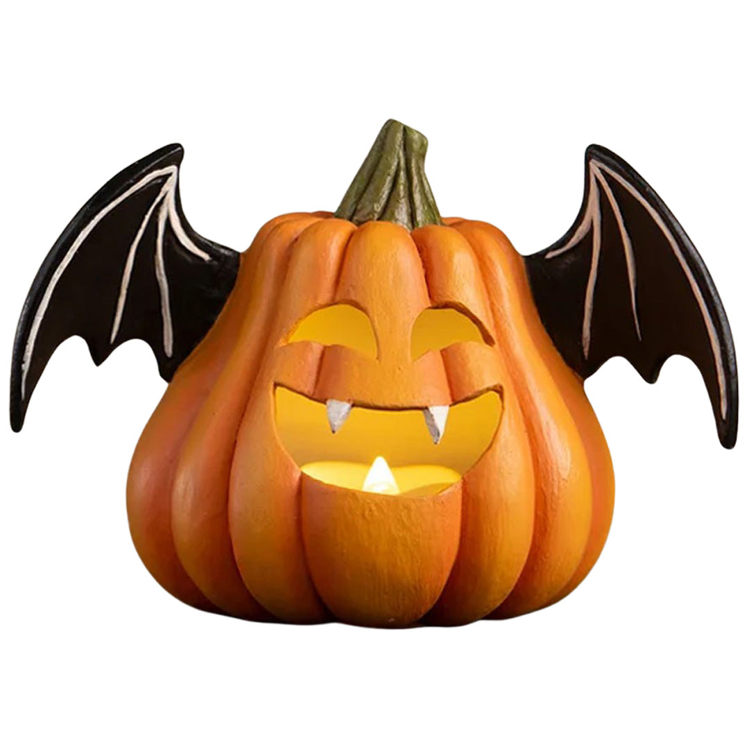 Bethany Lowe Pumpkin Bat Luminary front ligheted