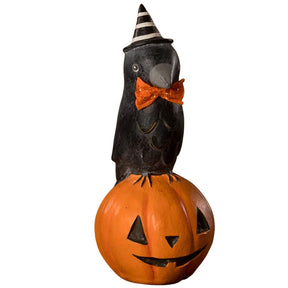 Crow On Jack O'Lantern Folk Art Figurine by Michelle Lauritsen front
