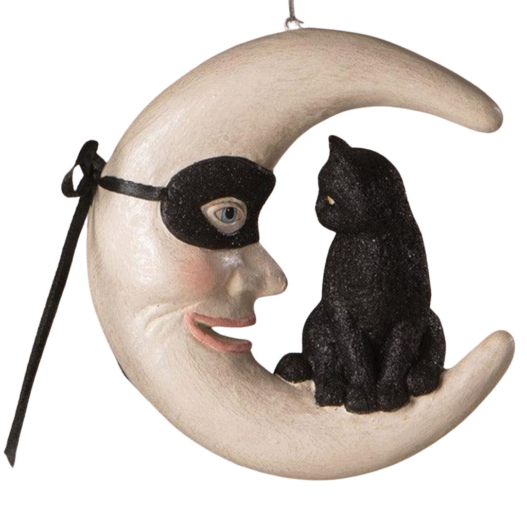 Hallow’s Eve Cat on Moon Ornament by Bethany Lowe, Halloween Ornaments