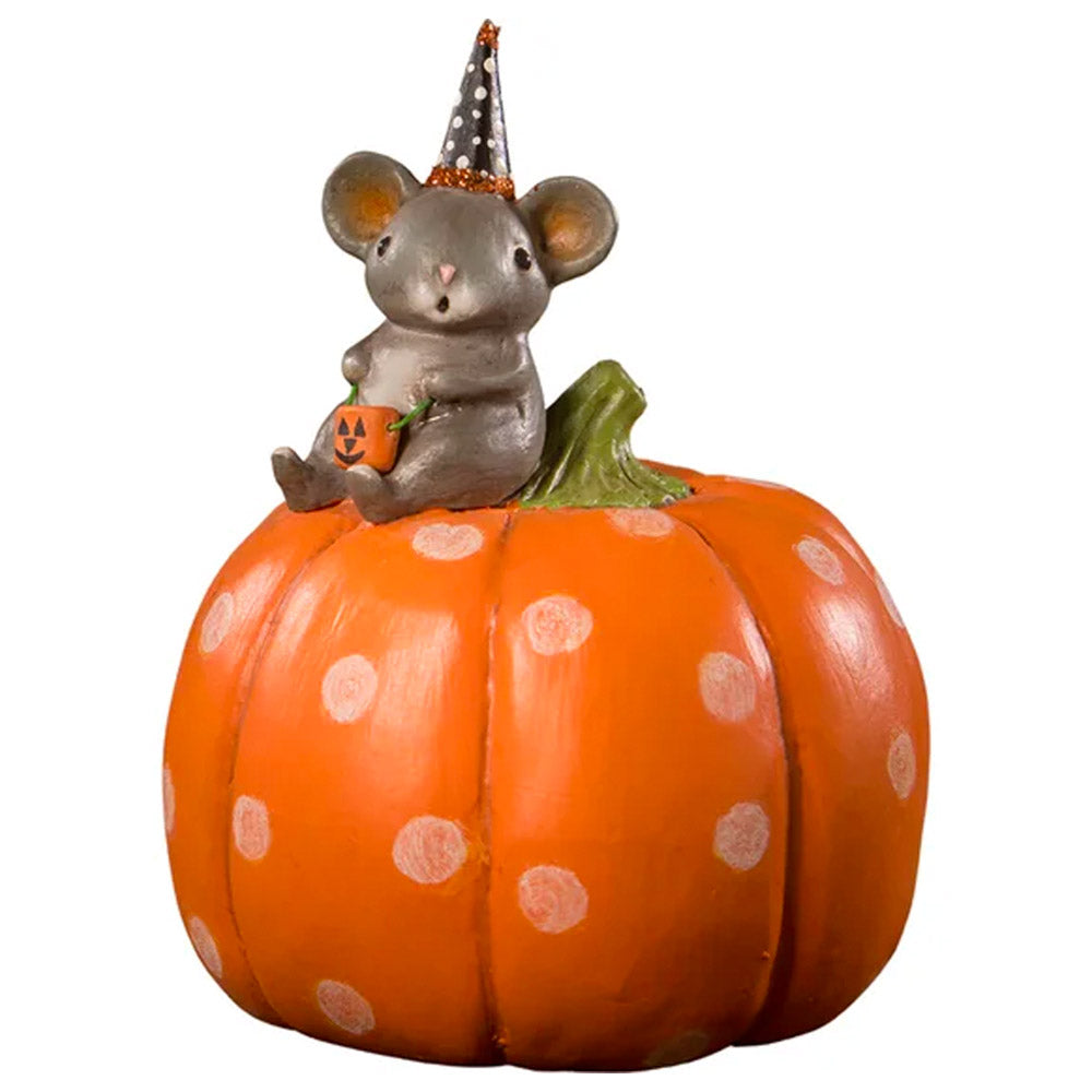 Halloween Mouse On Pumpkin Figurine by Michelle Allen for Bethany Lowe front 