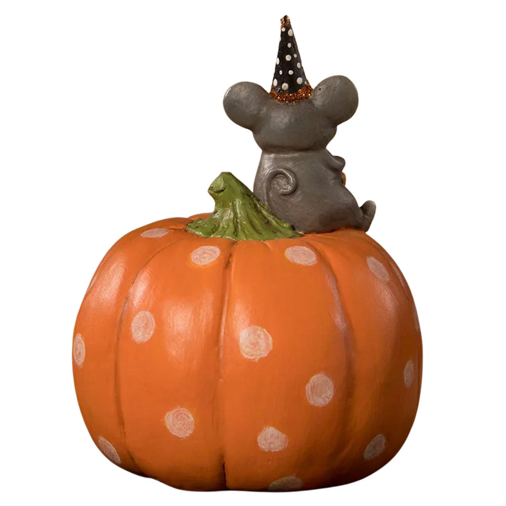 Halloween Mouse On Pumpkin Figurine by Michelle Allen for Bethany Lowe back