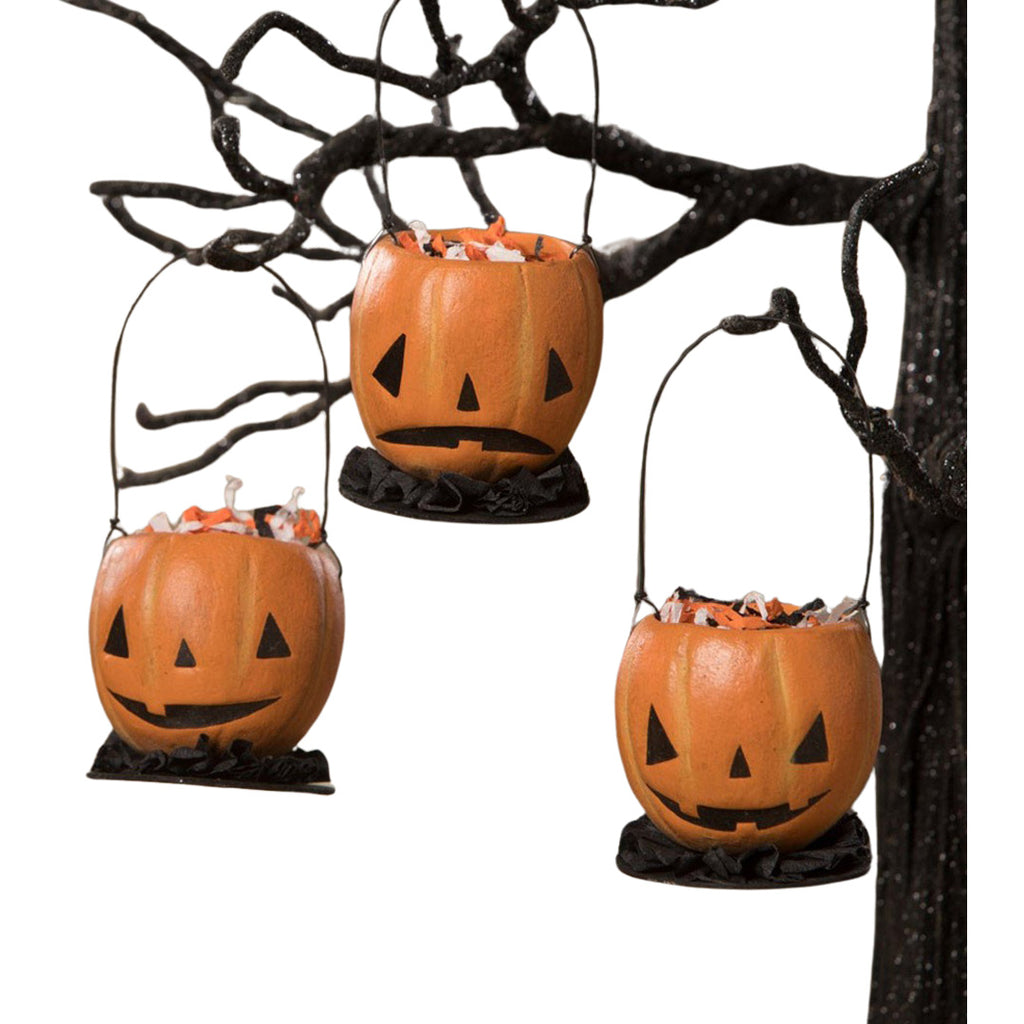 Pumpkin Bucket Mini - Set of 3 Halloween Ornaments