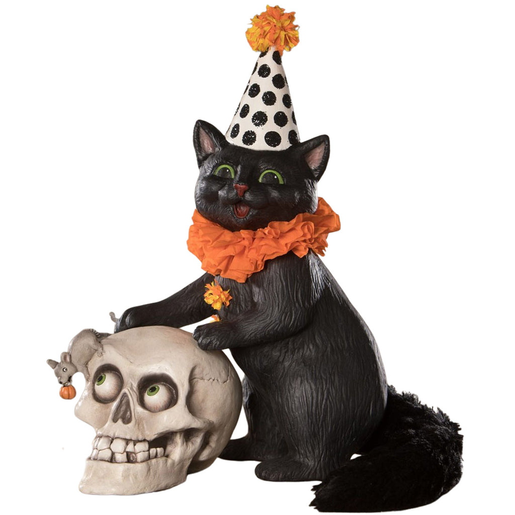 Purr-fect Catch Cat with Skull Halloween Figurine by Bethany Lowe