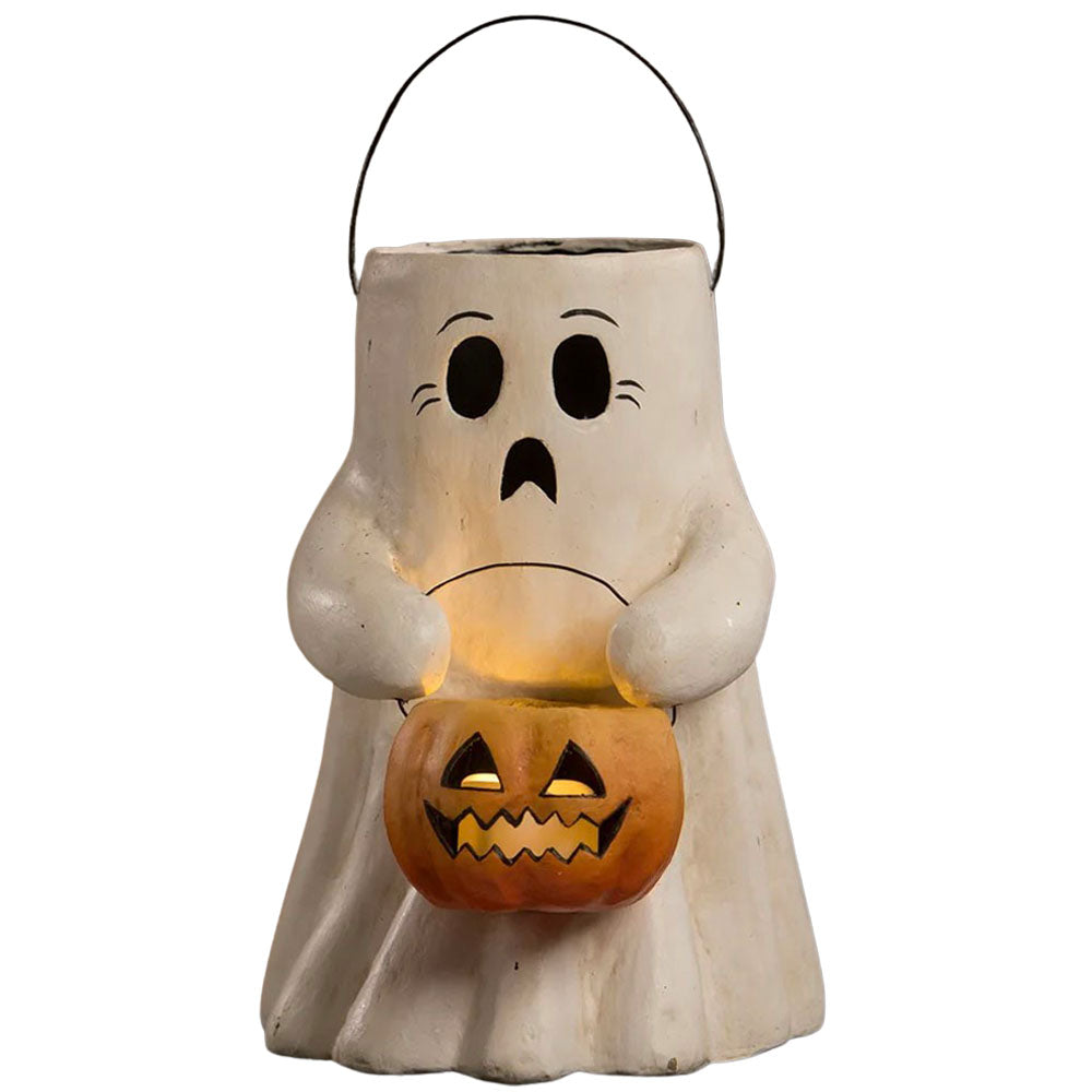 Scaredy Boo With Pumpkin Bucket Paper Mache by Bethany Lowe Designs front