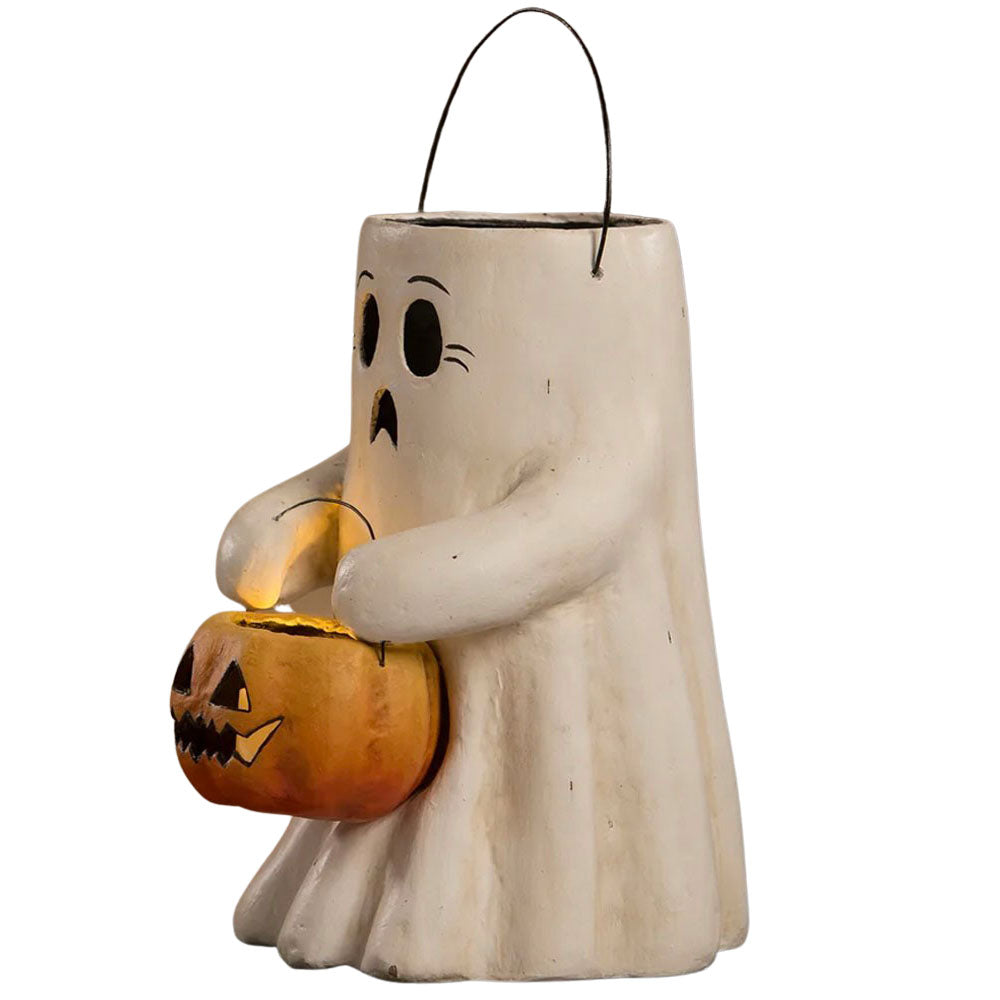 Scaredy Boo With Pumpkin Bucket Paper Mache by Bethany Lowe Designs side