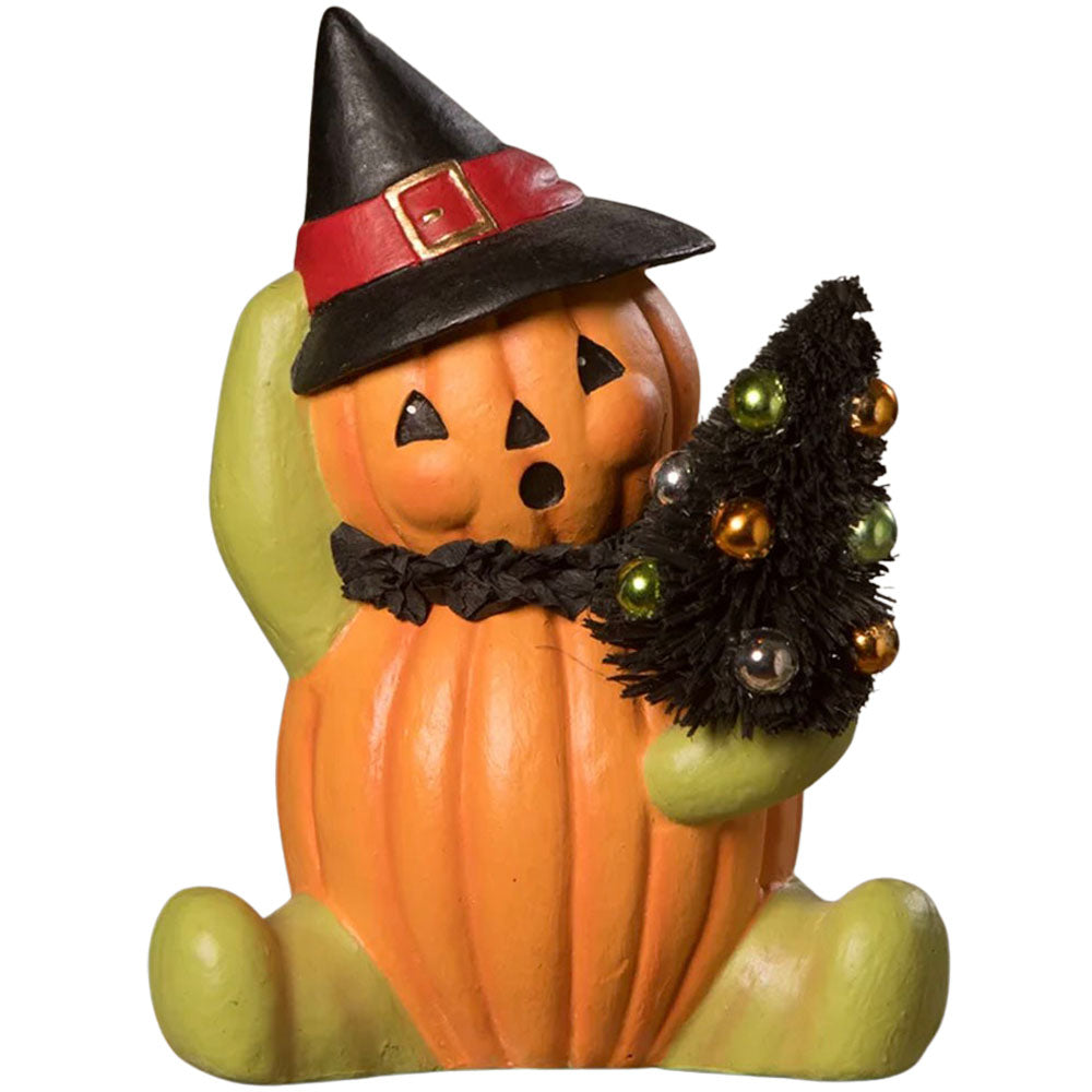 Seated Pumpkin Head Witch Halloween Figurine by Bethany Lowe front
