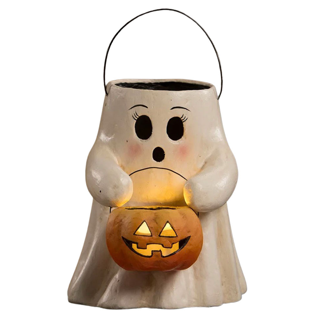 Sweet Boo With Pumpkin Bucket Paper Mache by Bethany Lowe Designs front