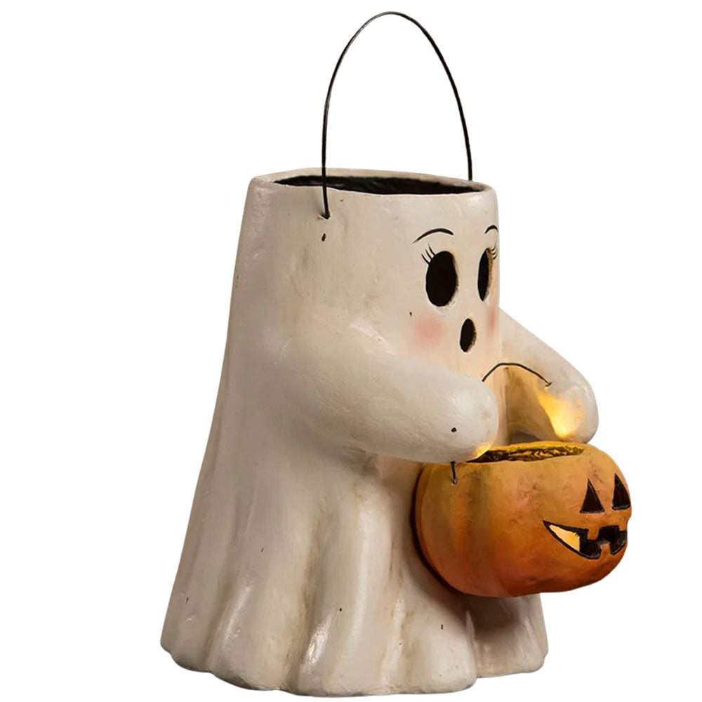 Sweet Boo With Pumpkin Bucket Paper Mache by Bethany Lowe Designs side