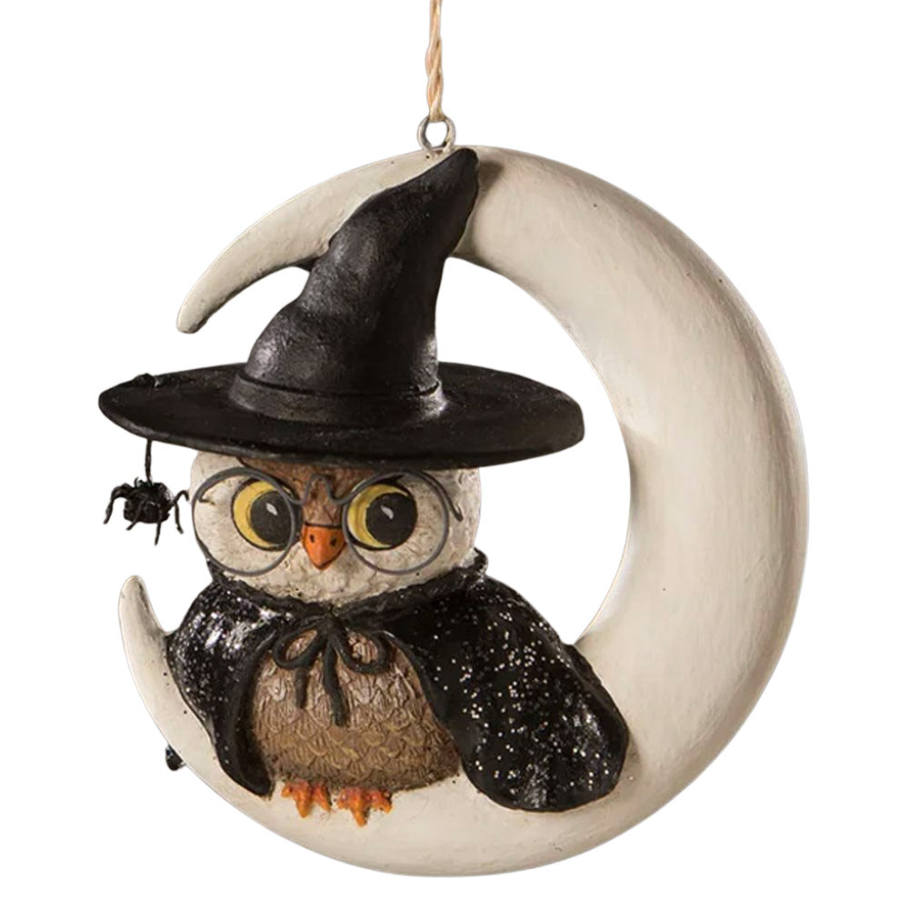 Witch Owl On Moon Ornament by Bethany Lowe front