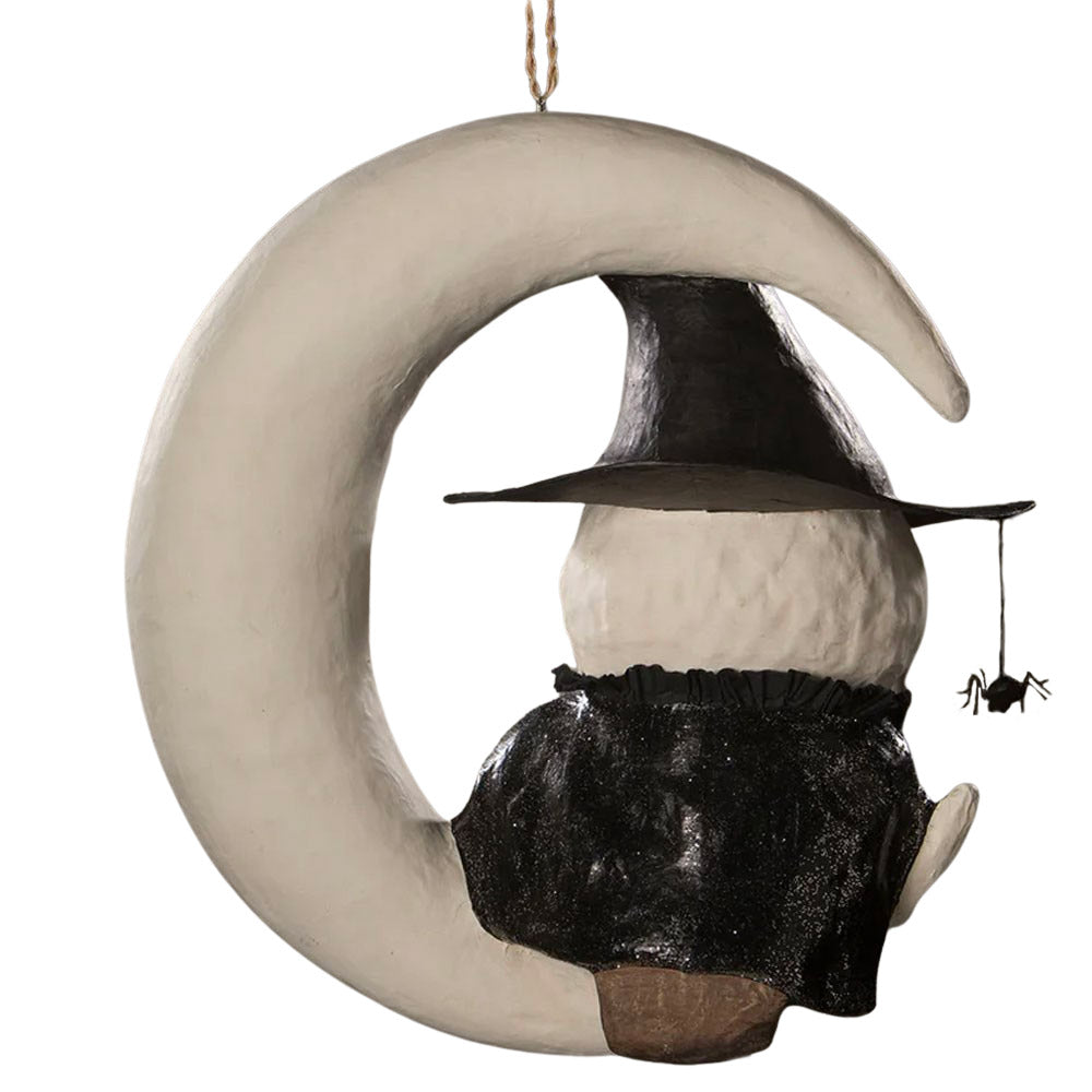 XL Witchy Owl On Moon Paper Mache Large Ornament