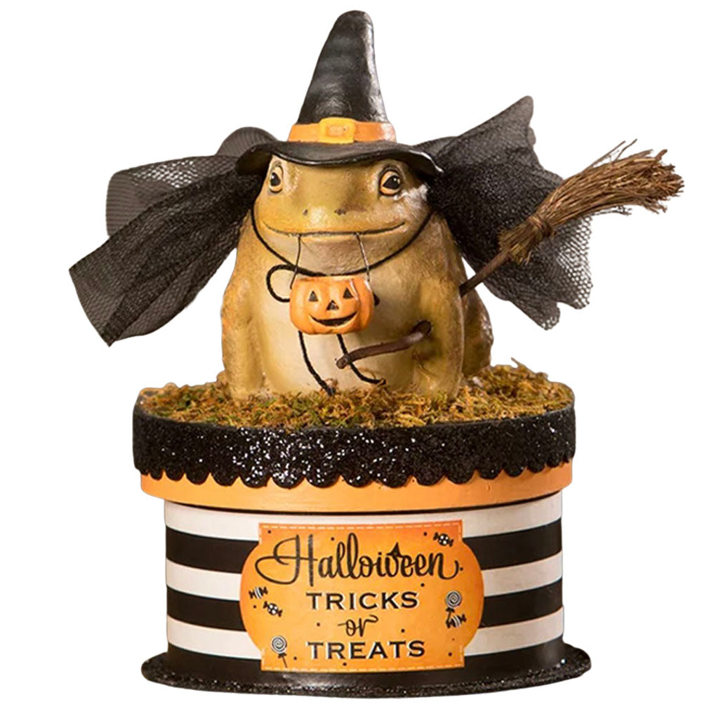 Witchy Toad On Box Halloween Decor by Bethany Lowe front