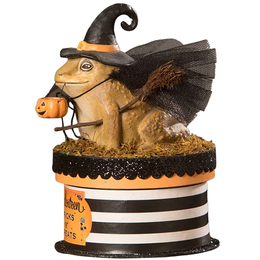 Witchy Toad On Box Halloween Decor by Bethany Lowe side