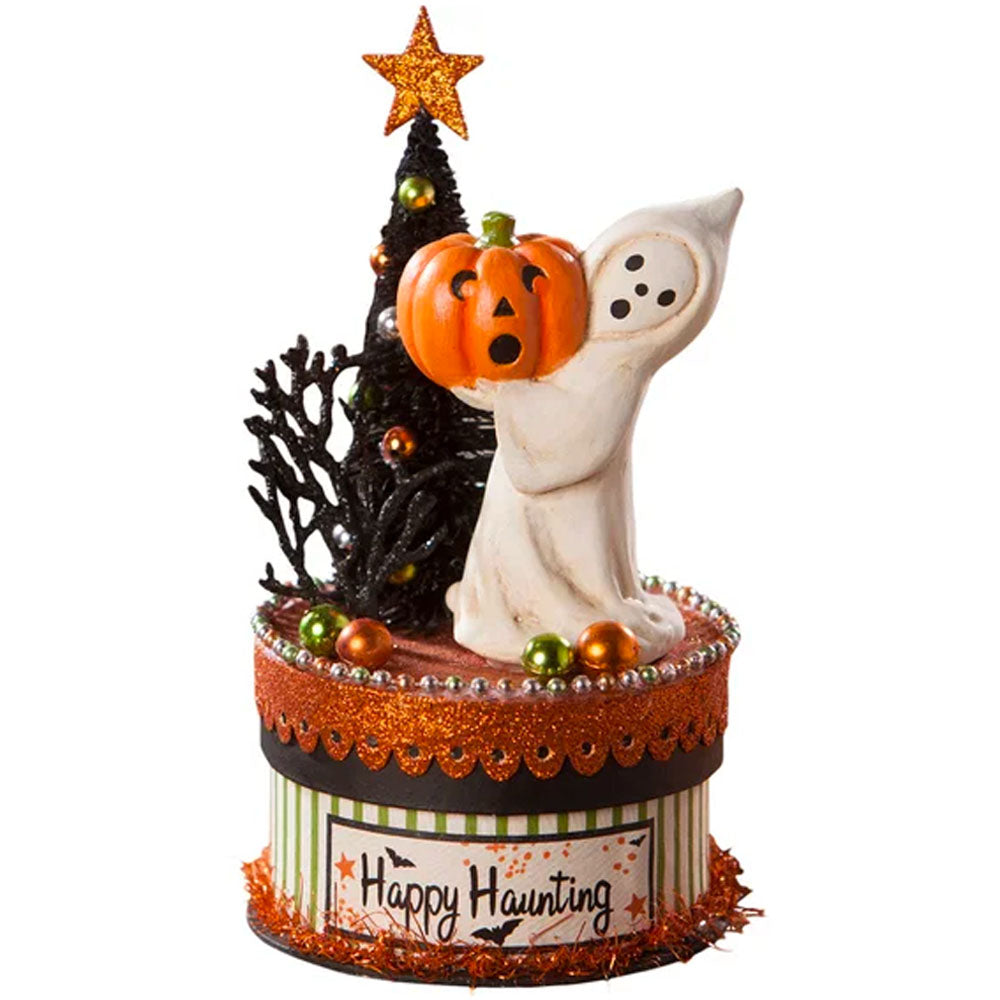 Happy Haunting Ghost on Box Halloween Decor by Bethany Lowe