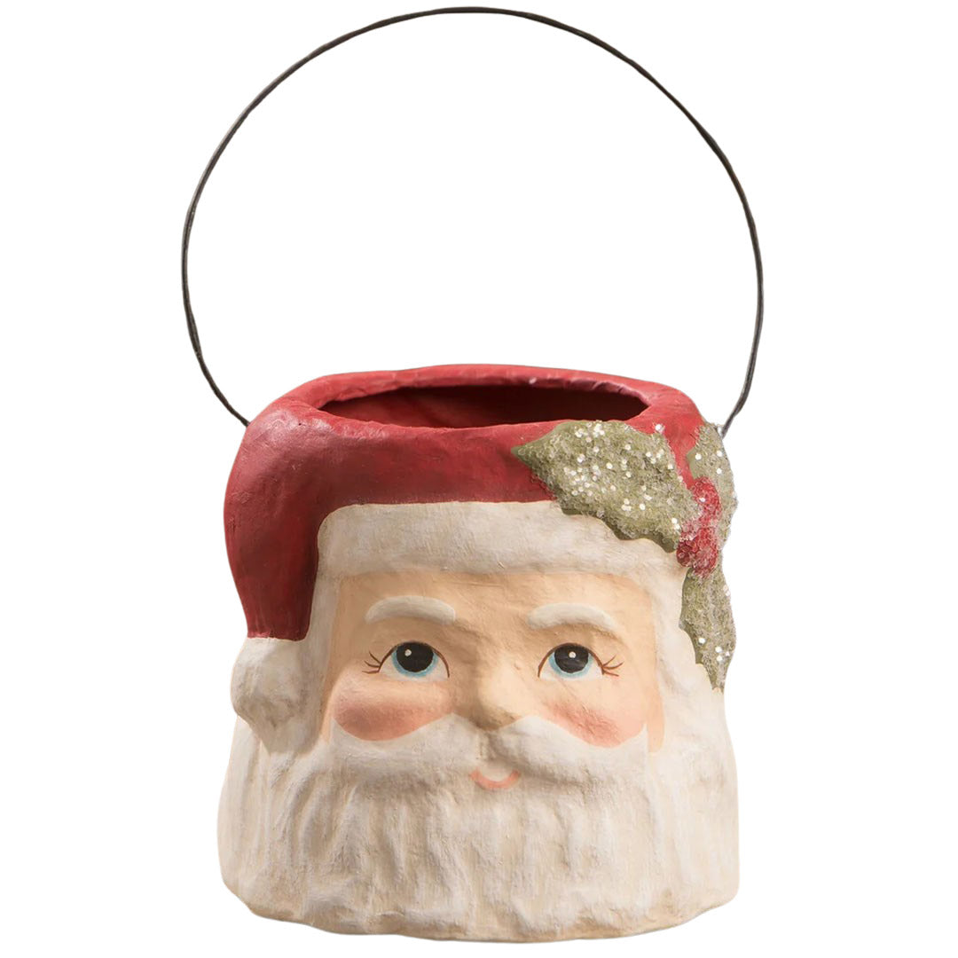 Bethany Lowe Holly Jolly Santa Bucket Small front white