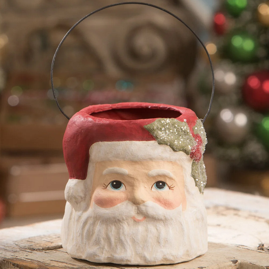 Bethany Lowe Holly Jolly Santa Bucket Small front
