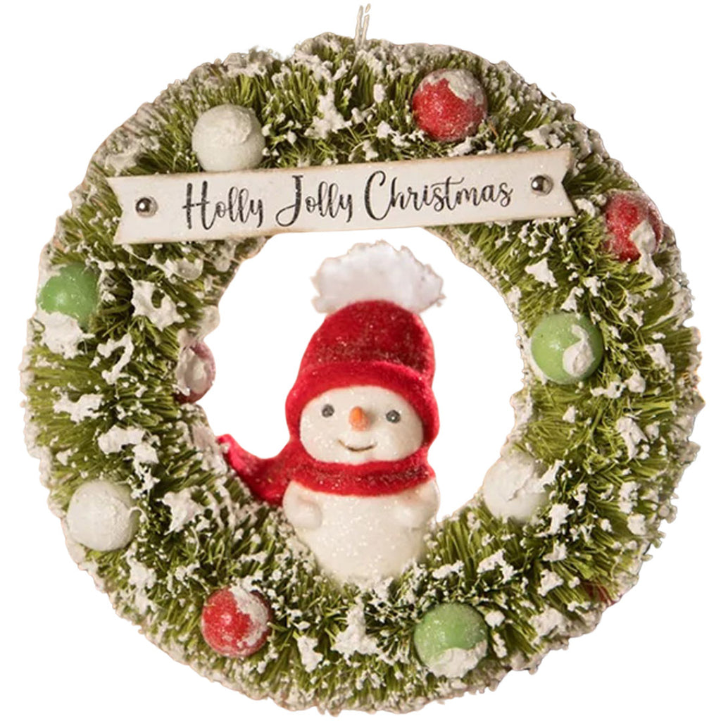 Michelle Allen for Bethany Lowe Holly Jolly Snowman Wreath Ornament front white