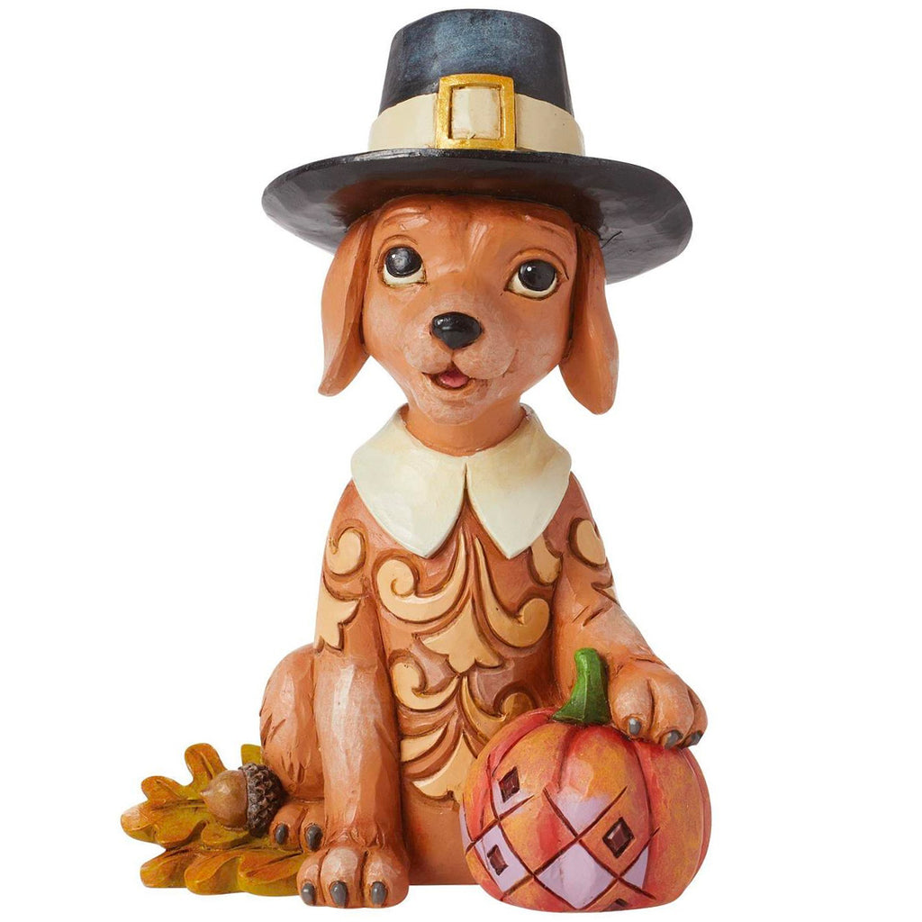 Jim Shore Dog with Pilgrim Hat Figurine front