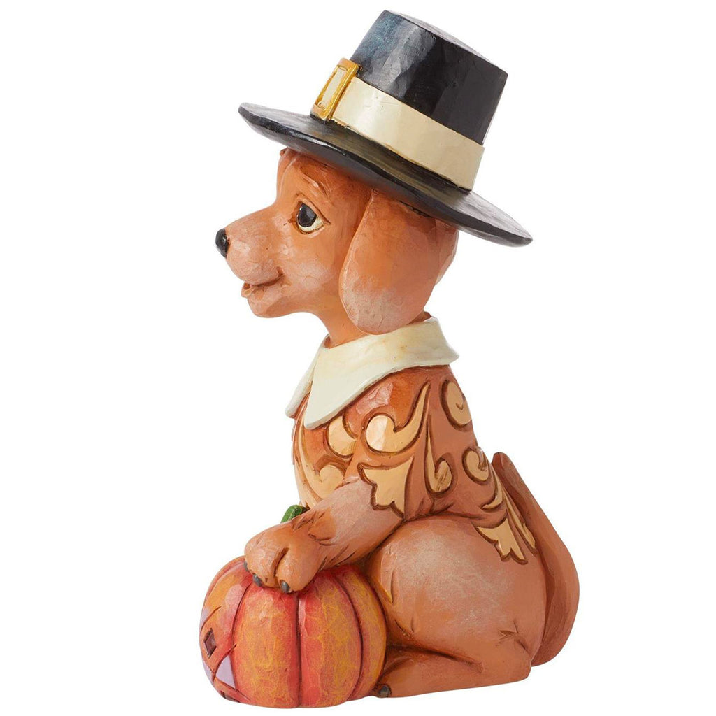 Jim Shore Dog with Pilgrim Hat Figurine side