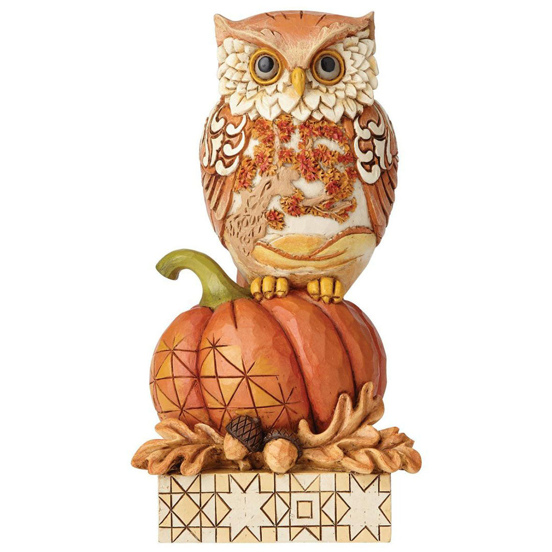 Jim Shore Harvest Owl on Pumpkin 6.1" front