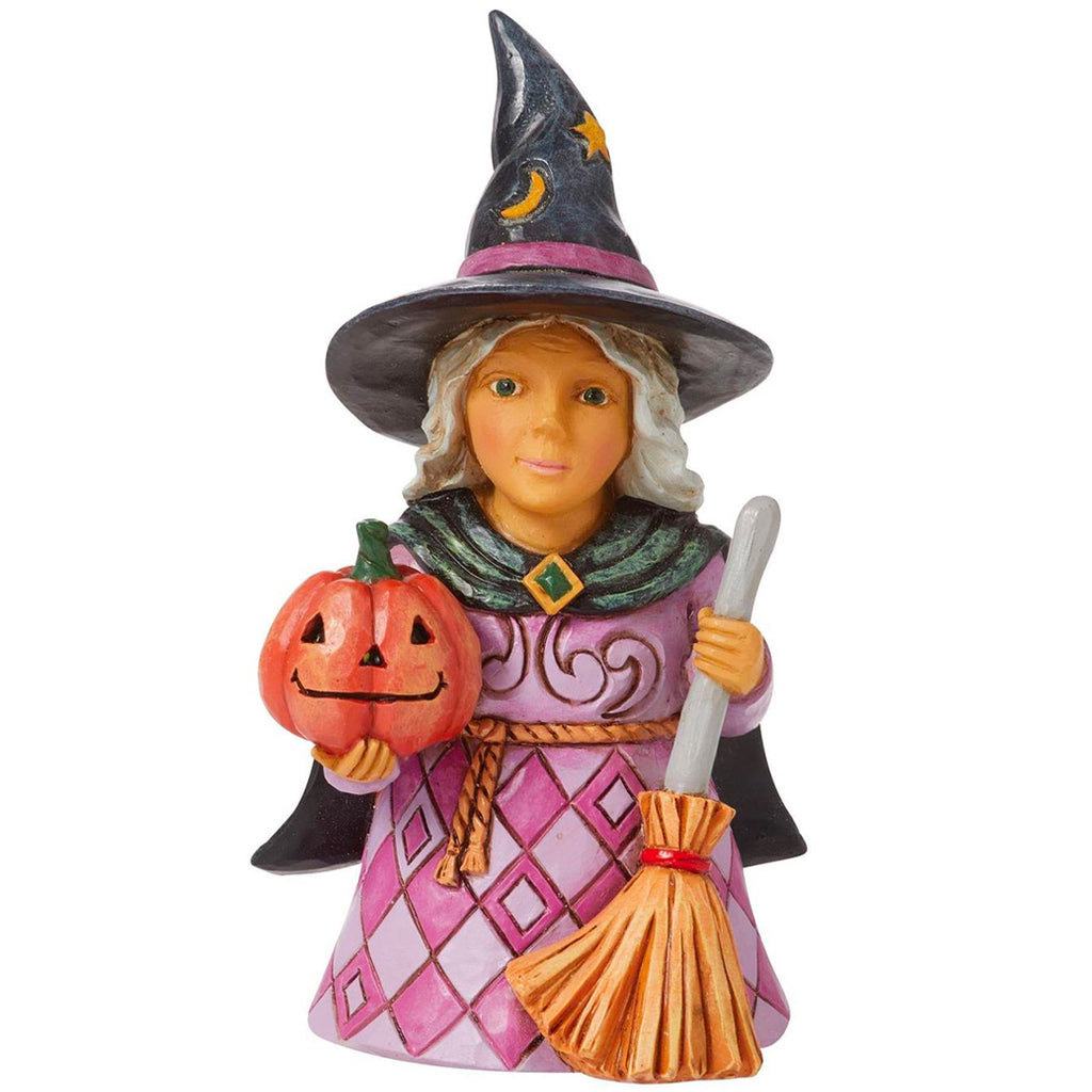 Jim Shore Mini Witch Holding Pumpkin front