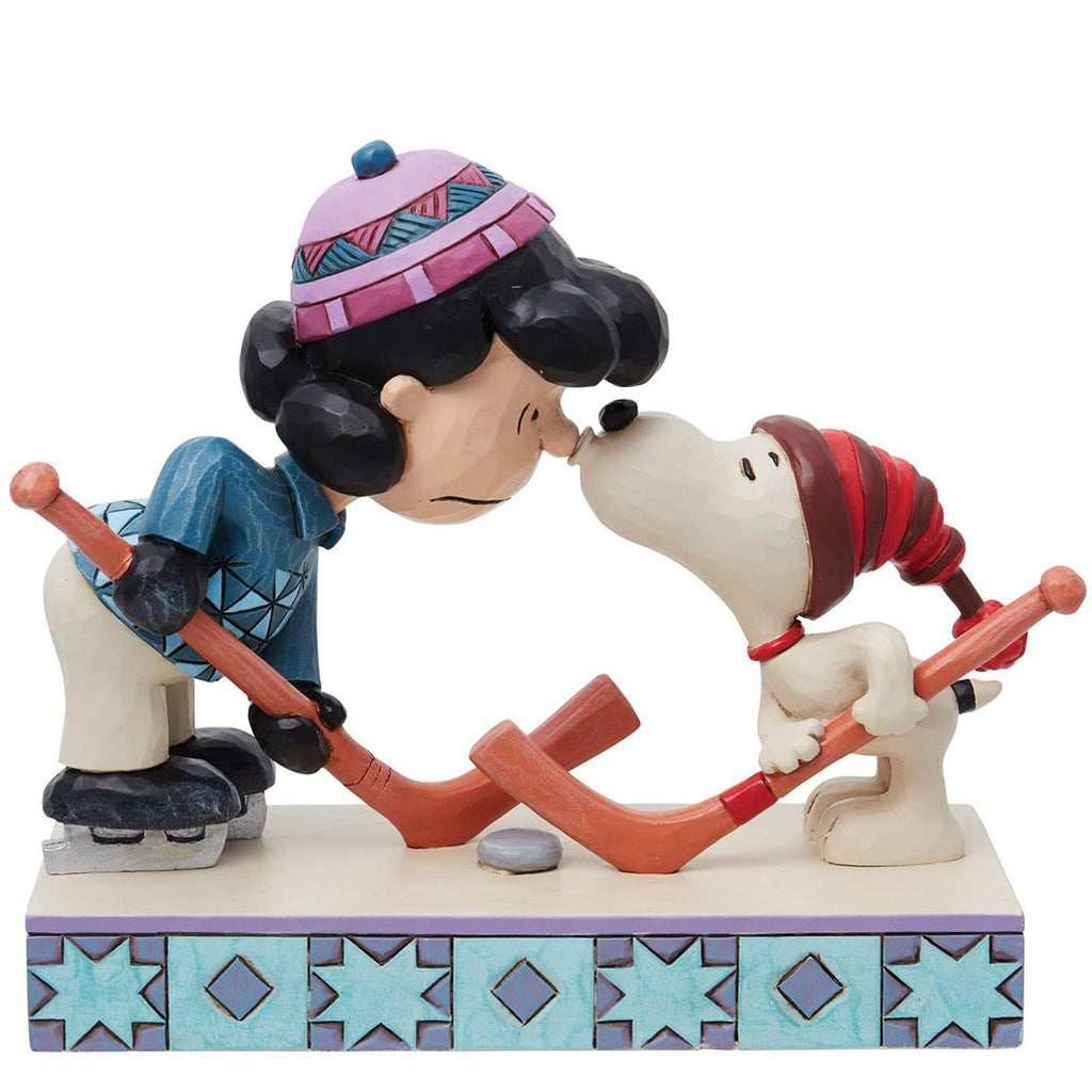 Jim Shore Snoopy and Lucy playing Hockey front