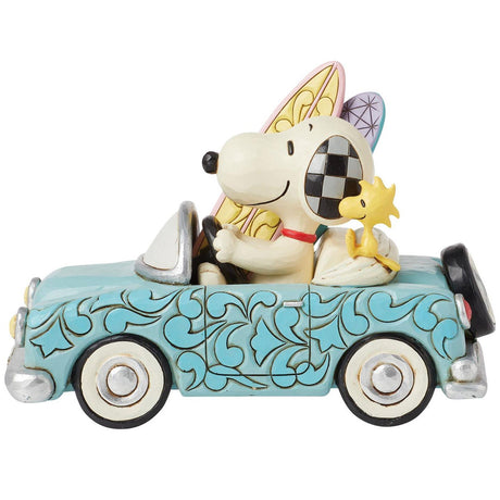 Jim Shore Snoopy and Woodstock in Car Surfboard front left side