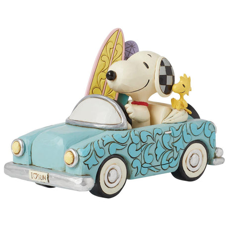 Jim Shore Snoopy and Woodstock in Car Surfboard front left