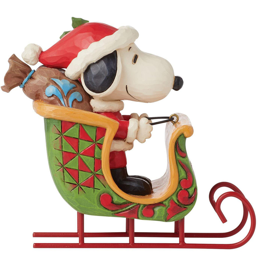 Jim Shore Snoopy and Woodstock in Sleigh  side
