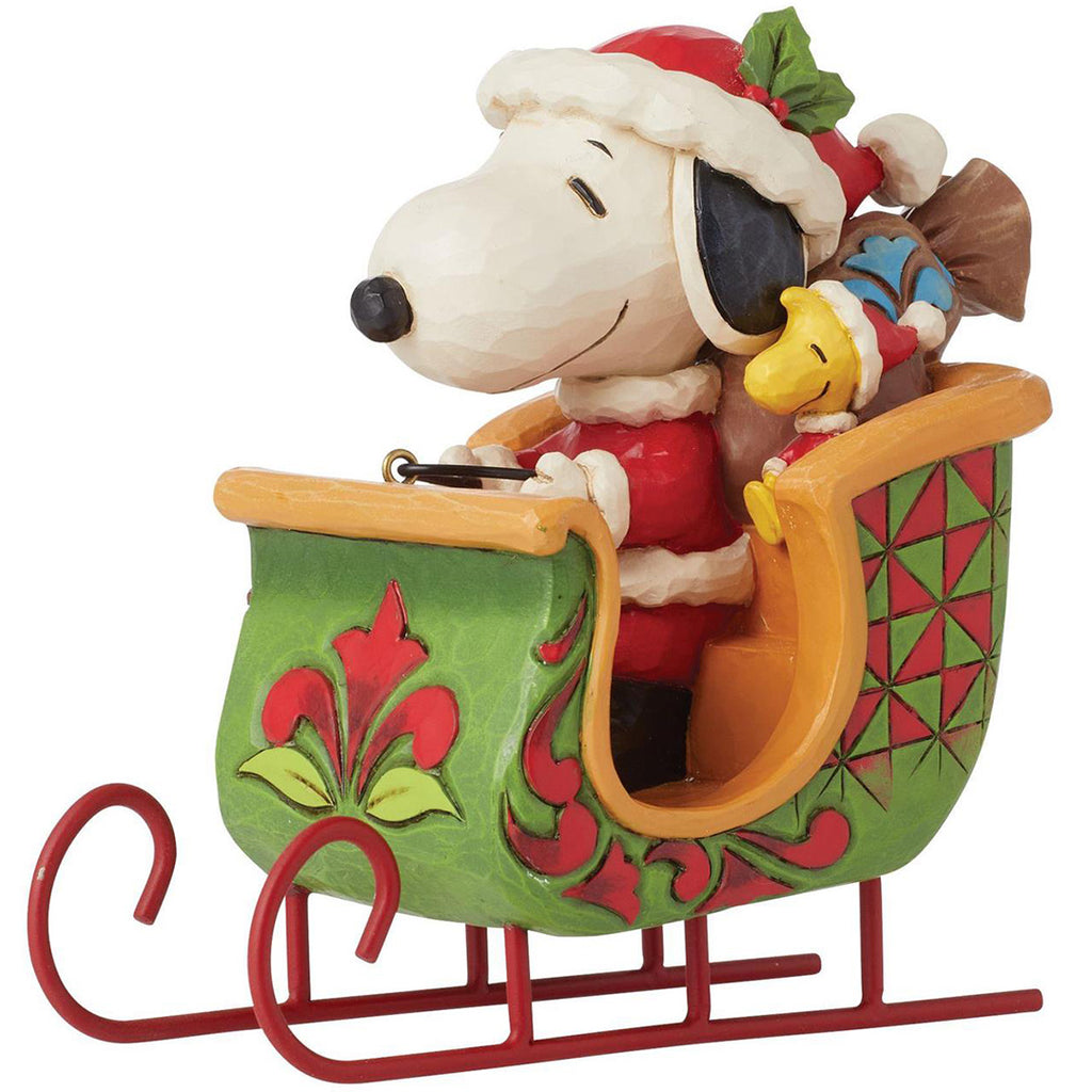 Jim Shore Snoopy and Woodstock in Sleigh  side