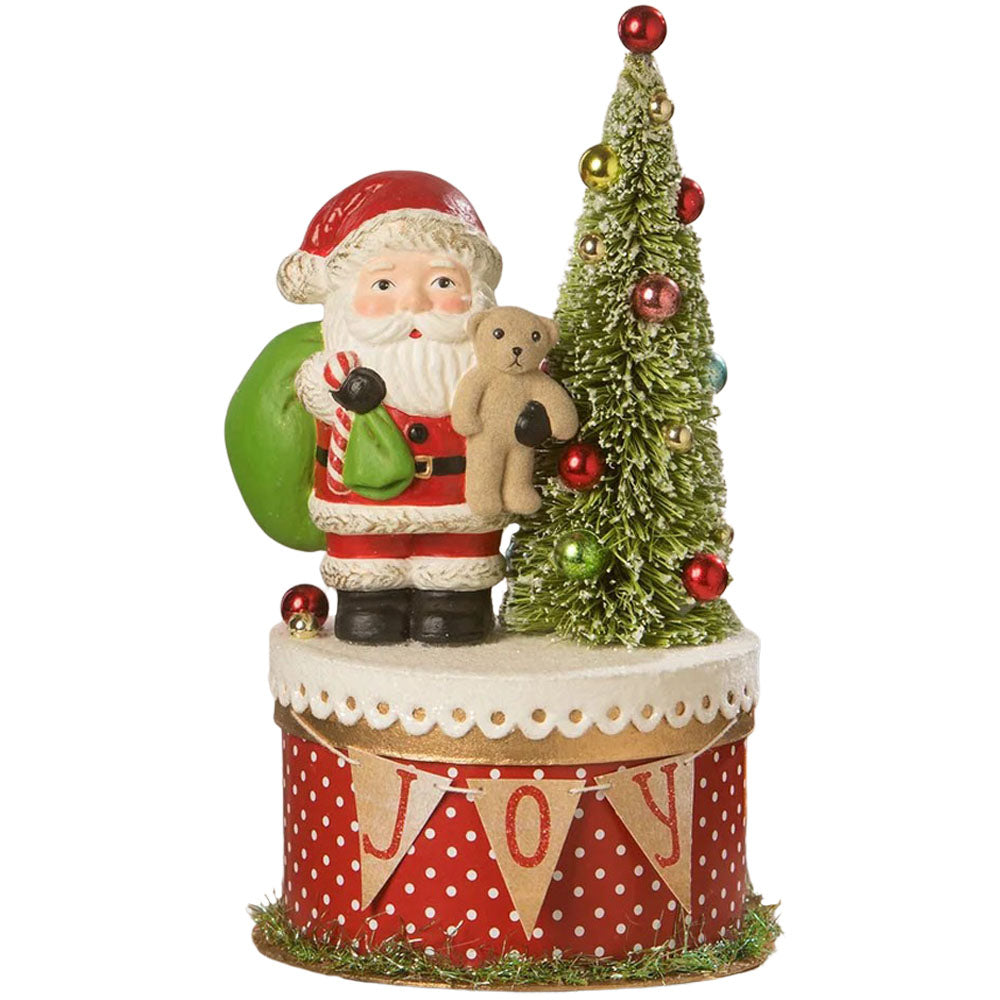 Joy Santa on Box Christmas Decor by Bethany Lowe Designs front