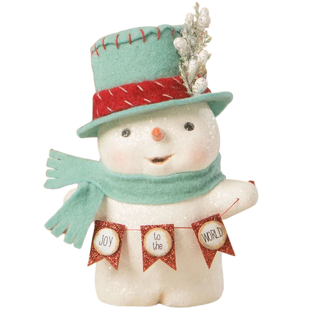 Joy to the World Snowman Christmas Figurine by Michelle Allen 5" front