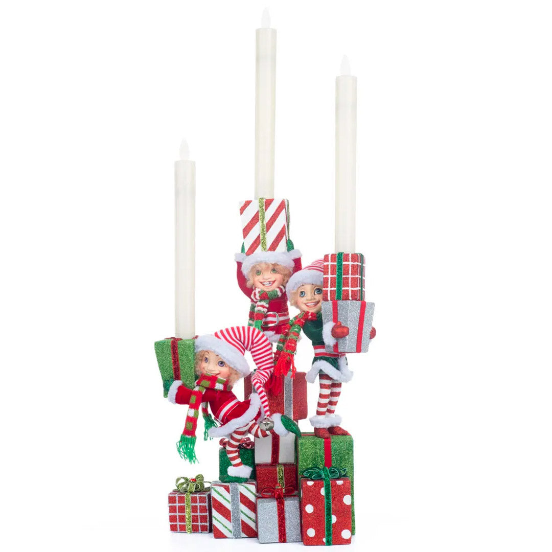 Peppermint Palace Elf Candelabra 13.75"