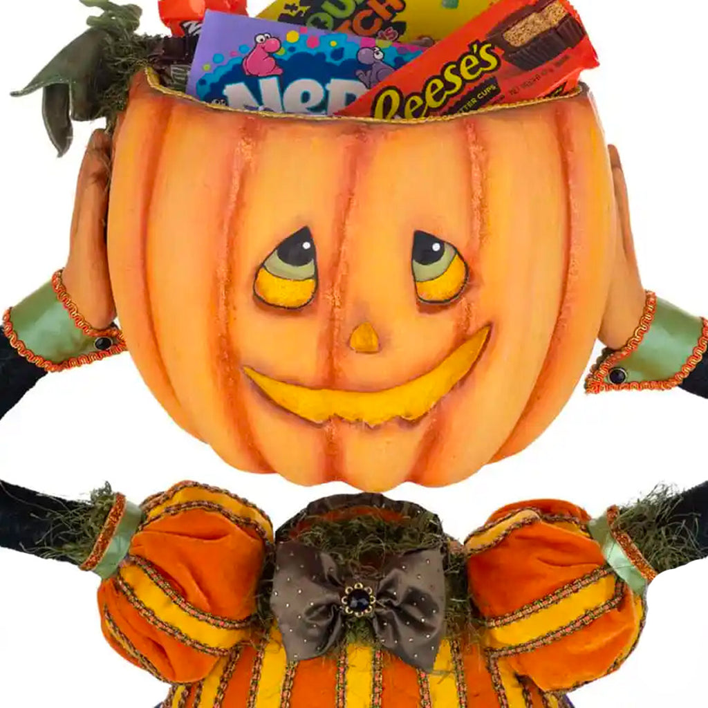 Percy Pumpkin Head Candy Bowl by Katherine's Collection  close up