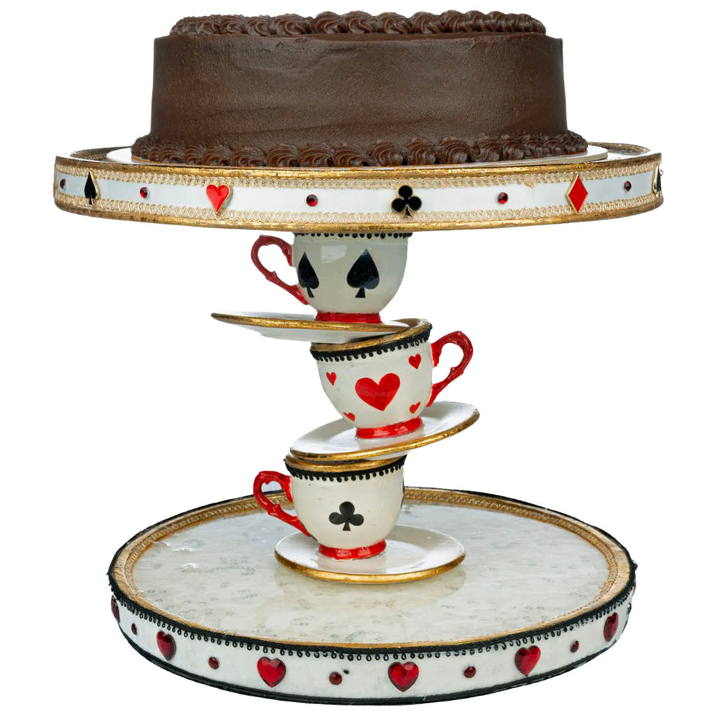 Katherine's Collection Topsy Turvy Teacup Cake Plate front with cake