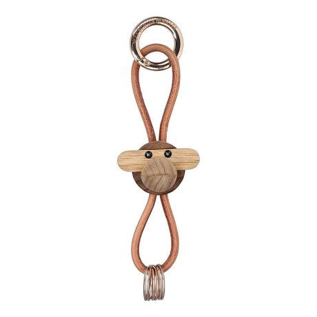 Kay Bojesen Wooden Monkey Golden Metal Keychain with Natural Leather 1
