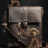 Kay Bojesen Wooden Monkey Golden Metal Keychain with Natural Leather 3