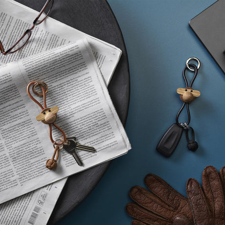 Kay Bojesen Wooden Monkey Golden Metal Keychain with Natural Leather 5